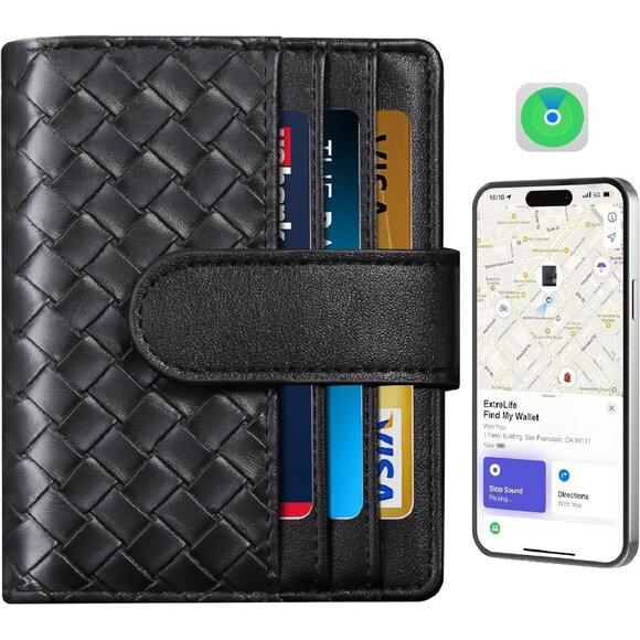 Black Wave Texture Women Wallet with Find My Tracker, RFID Blocking & Wireless C